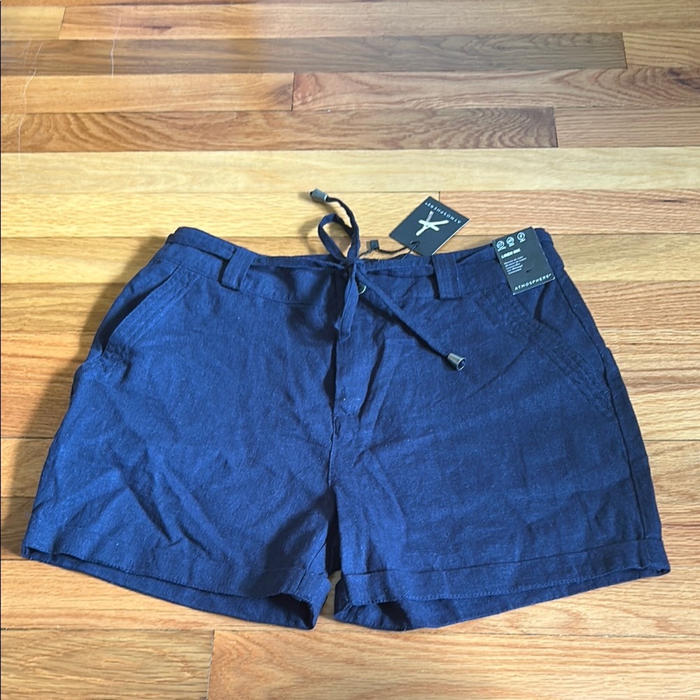 Atmosphere Linen Blend Deep Blue Shorts with Tie Belt - size 8
